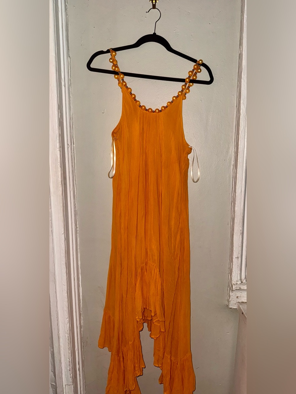 Scarlett Poppies Cirkelina Pearl Strap Maxi Dress Sz L Marigold